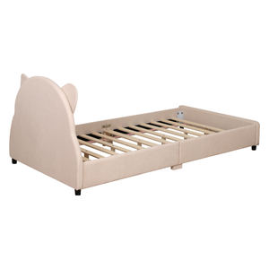 Lit pour enfants avec cadre en bois et tissu en velours, lit rembourré pour enfants, cadre de lit pour tout-petits en bois massif pour enfants pour chambre à coucher / hôtel - Product Image 5