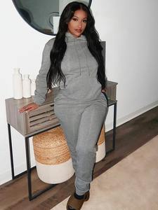 Pantalon femme deux pièces ensemble automne hiver survêtement femmes décontracté surdimensionné à capuche hauts 2024 pantalons de sport grande taille ensembles femme - Product Image 3