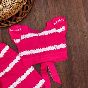 Ensemble coordonné pour filles Shoryam Fashion, rose tie-dye |   Haut court à manches bouffantes et pantalon palazzo évasé pour enfants, tenue ethnique formelle pour fête, livraison rapide - Product Image 2