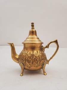 Ethnic brass <b>tea</b> pot and <b>kettle</b> with detailed craftsmanship for vintage home decor and premium kitchen arrangements - Product Image 3