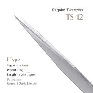 Pince à épiler régulière en acier inoxydable TS-12 avec pointes en fibre, pointe fine pour extensions de cils, pince à épiler haute précision pour volume élevé - Product Image 2