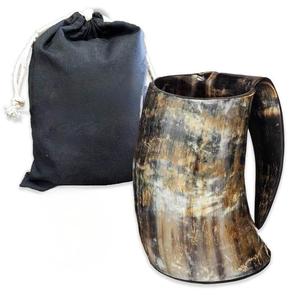 Ensemble de mugs en corne de bœuf de style viking très demandé, corne à boire faite à la main avec sac, verre à liqueur, ensemble cadeau parfait - Product Image 1