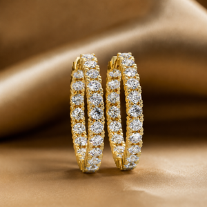 Classic 14K 18K Pure Gold Round cut Lab Grown Diamond Inside Out Hoop Earrings Wedding Diamond Earrings Bridal Hoop Earrings - Product Image 3