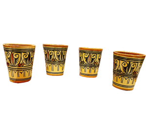 Tazas Beldi de cerámica hechas a mano, Juego de 4 tazas Beldi de cerámica pintadas a mano de esmalte amarillo marroquí, OEM personalizado disponible en 10 - Product Image 3
