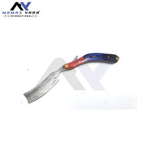 Navaja de Afeitar de Acero de Damasco, Hoja Fija, Mango de Madera de Color, Cuerno de Búfalo, Hecha a Mano, con Funda de Cuero y Cinturón - Product Image 2