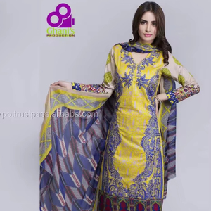 Costumes de pelouse en coton pakistanais traditionnels cousus pour adultes vêtements indiens - Product Image 1