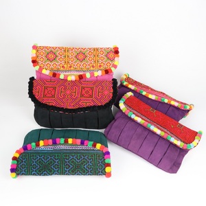 Eco-Friendly Cover Cotton Classic Traditional Event Women Big Pleated <b>Purse</b> With Brocade Cover and Ball Tassel - Product Image 1