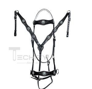 Brida de cuero sin bocado para caballo, tipo sidepull, para doma y equitación western, con pechopetral, equipo y accesorios para caballo - Product Image 1