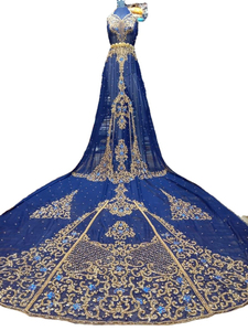 Elegante Vestido de Noche Azul de Algodón Bordado Antiestático para Mujer, Sin Mangas, Vestido Formal de Lujo, Inspirado en el Medio Oriente, Especial - Product Image 1