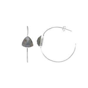 Natural Labradorite 12x12mm 925 Sterling Silver <b>Hoop</b> Bezel <b>Earrings</b> 6.66 Gms Designer Handmade Gemstones Silver <b>Hoop</b> <b>Earrings</b> - Product Image 1