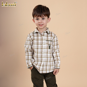 Camisa a Cuadros con Bordado de Ciervo para Niños Babeeni - 100% Algodón, Certificación OEKO-TEX, Retardante de Llama BC1427 - Product Image 3