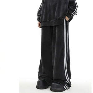 Pantalones de chándal holgados personalizados Unisex, lavado con ácido, rayas laterales, joggers de cintura doble, ropa de calle, ropa deportiva informal holgada, lona OEM - Product Image 1