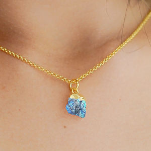 Collar con colgante de labradorita azul Natural, joyería de piedras de nacimiento de 8-10mm, oro galvanizado, chapado en oro y plata 925 - Product Image 5