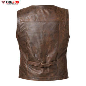 เสื้อกั๊กหนังสำหรับนักขี่จักรยานแบบลำลองสำหรับผู้ชายเสื้อกั๊กให้ความอบอุ่นสำหรับมอเตอร์ไซค์หนังสีน้ำตาลระบายอากาศได้ดีสำหรับฤดูหนาว - Product Image 2