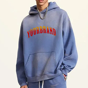 Sweat-shirt à capuche pour homme, design tendance de haute qualité, 100% coton molletonné, effet délavé, coupe ample, épaules tombantes - Product Image 1