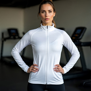 เสื้อกีฬาโยคะคอตั้งของผู้หญิงเสื้อวิ่งออกกำลังกายมีซิปปิดผ้าฝ้ายระบายอากาศได้ - Product Image 5