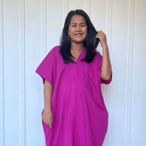 Robe Kaftan Bohème en Coton Double Gaze, Coupe Ample, Légère, Robe Longue d'Été avec Fente Latérale, Robe de Détente - Product Image 1