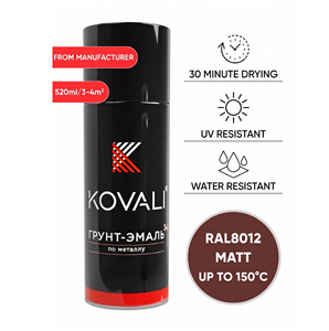 KOVALI 3 in 1 Aerosol Spray <b>Primer</b> Enamel Anti-Rust Corrosion Protection Metal Wood Concrete <b>Matt</b> Red Brown RAL 8012 520ml - Product Image 1