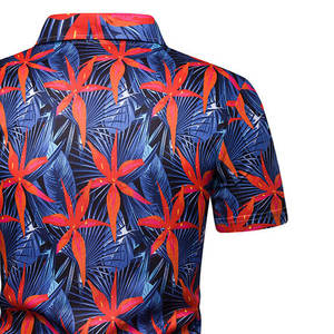 Men's Performance Knitted for <b>Shirt</b> | <b>Blue</b> Orange Tropical Floral Sublimation Print | Breathable Customizable Colors Sizes - Product Image 5