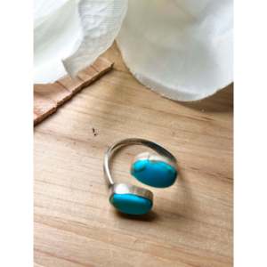 Navajo Kingman Turquoise Sterling Silver <b>Adjustable</b> <b>Ring</b> Fashionable Bezel Set Rose Gold Rhodium Plating Gift Licensed Private - Product Image 4