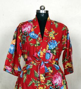 Belle indienne main bloc imprimé coton Kimono Robe imprimé fleuri longue Robe de bain été demoiselle d'honneur cadeau ou pour elle - Product Image 3