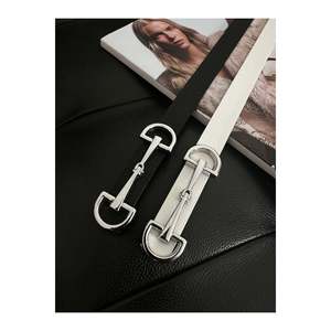 Ensemble de 2 ceintures fines à boucle longue pour femme, ceinture pour veste, ceinture pour chemise, ceinture pour robe - Noir & Blanc - Argent - Product Image 2