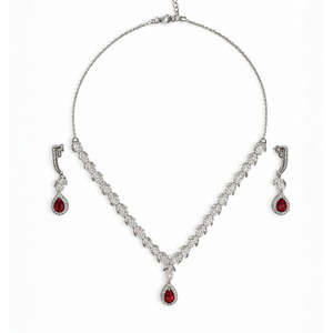NOVAMART Fine Hallmark Silver Fine Jewelry Set Focused Red <b>Necklace</b> Pear Emerald Cut Diamonds Featuring <b>Ruby</b> Zircon for Wedding - Product Image 3