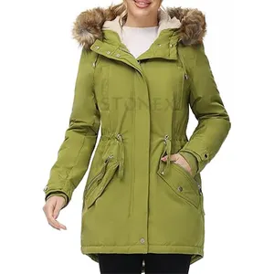 Women Winter Parka Coat, Windproof Women Winter Coat Fleece Lined Long Parka With Faux-Fur Hood