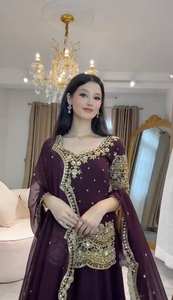 Salwar Kameez Especial para el Invierno, Ramadán y Eid, Venta al por Mayor, Manga Larga, Georgette Sintético, con Bordado Moderno y Elegante - Product Image 2