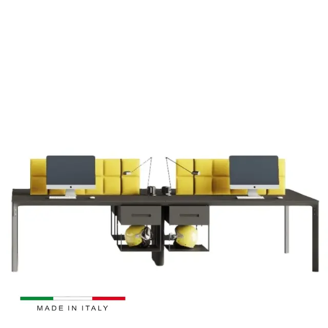 مكتب تشغيل معدني عالي الجودة صنع في إيطاليا بـ 4 محطات مع لوح صوتي أمامي للكمبيوتر