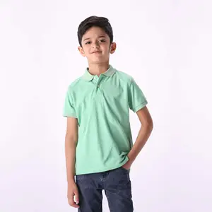 Áo Polo Trẻ Em Màu Xanh Bạc Hà Tay Ngắn Thêu Logo Theo Yêu Cầu 100% Gsm Pique Cotton Chải Kỹ Mùa Hè 220