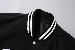 High Quality Vintage Breathable Canvas Stand Collar Embroidered <b>Patched</b> Leather Wool Lining Letterman Baseball Men's <b>Jackets</b> - Product Image 5