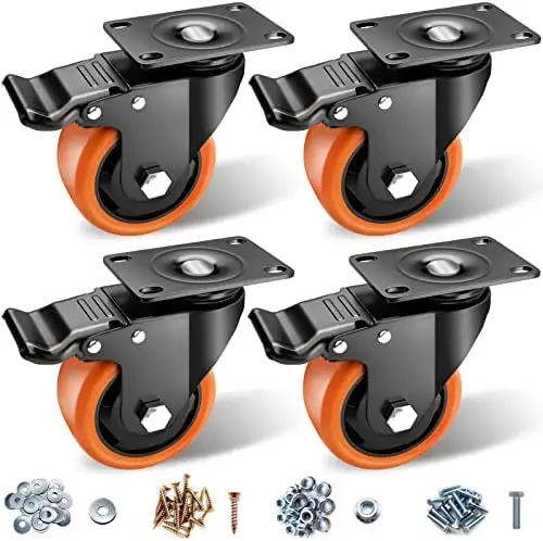 Amazon Best Verkopende 4 Inch Oranje Draaibare Draaibare Stille Industriële Caster Meubelvergrendelingswielen