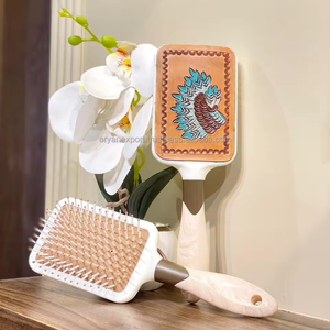 Boho ตะวันตกแท้ทําด้วยมือแกะสลักหนังแปรงผมคุณภาพสูงสไตล์ตะวันตก Turquoise โต๊ะเครื่องแป้งหรูหราเดินทาง U Nisex Hairbrus - Product Image 3