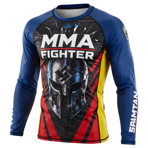 MMA Fighter Long Sleeve Rash Guard <b>Men's</b> Full Sleeve <b>Compression</b> <b>Shirt</b> Warrior Helmet Print Quick Dry Sport Top Rash Guard - Product Image 3