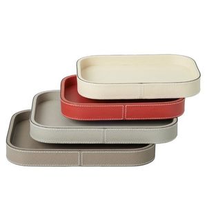 Wholesale Eco-Friendly Luxury Serving Tray Natural Leather Woven Bamboo Handle Premium Leather Tray Bamboo for Serving - Product Image 2