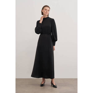 Vestido de Noche Largo de Satén con Corte en A, Detalle de Manga de Tul, Cintura Imperio, Estilo Sencillo para Fiesta, Talla XL - Product Image 5