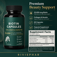 Capsules de vitamine OEM Biotine 25000mcg avec collagène et kératine pour la beauté des cheveux, de la peau et des ongles, complément alimentaire pour adultes (nouveau-né)