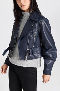 Venta al por mayor de manga larga de las mujeres negro en relieve PU de cuero de la motocicleta chaqueta de trabajo pesado botón de solapa invierno otoño primavera - Product Image 6