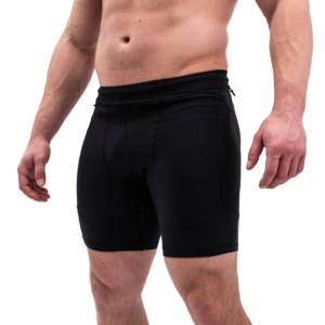 Logo personnalisé Hommes Compression Gym Workout Shorts Noir Sans Couture Taille Moyenne Fitness Biker Wear Taille Élastique 100% Polyester Solide - Product Image 4