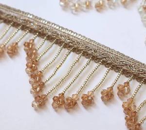 ลูกปัดคริสตัลร้อยมือประดับขอบลูกไม้: ลายอินเดียสีทองและสีเงิน - Product Image 3