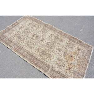 Classic Beige Brown Vintage Turkish Rug 3.8 X 6.6 ft Patchwork Design Wool Latex for Living Teenagers Bedside Hallway Rectangle - Product Image 4