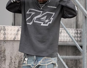 Camisetas Vintage de Cuello Redondo Extra Grandes para Hombre, 180 Gramos, Manga Larga, Corte Regular, Estilo Urbano, 100% Algodón - Product Image 4