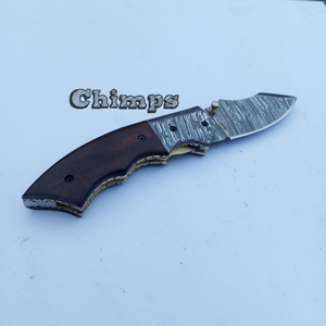 Cuchillo Plegable de Acero de Damasco con Mango de Madera, Hoja de Punta Caída, Cuchillo Táctico de Caza con Apertura de Perilla - Product Image 4