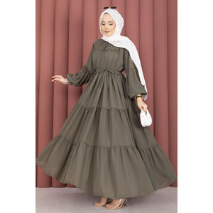 Robe en mousseline de soie kaki à superpositions avec taille élastique, style décontracté, élégant, de soirée, formel, logo personnalisé, taille unique, OEM ODM disponible - Product Image 5
