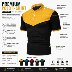 <b>Men's</b> Color Blocked Polo <b>Shirt</b> Short Sleeve Breathable Knitted Casual Design Front Logo <b>Yellow</b> And Black Custom Made T <b>shirt</b> - Product Image 5