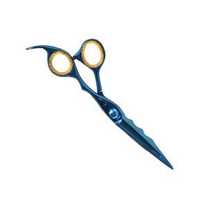 Tijera de corte de pelo de peluquero de lujo, tijera de corte de hoja afilada de acero inoxidable con revestimiento azul con reposapiés y anillo de goma - Product Image 3