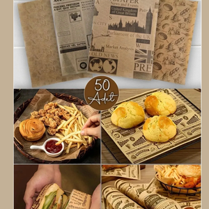 Papel Antigrasa Estampado, 50 Unidades, Diseño de Periódico Vintage, Papel para Servir Alimentos - Product Image 1