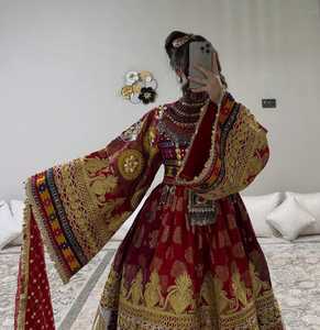 Robe de mariée afghane Kuchi pour femmes, style modeste, longueur genoux, dentelle à volants, broderie florale vintage de haute qualité, franges - Product Image 5