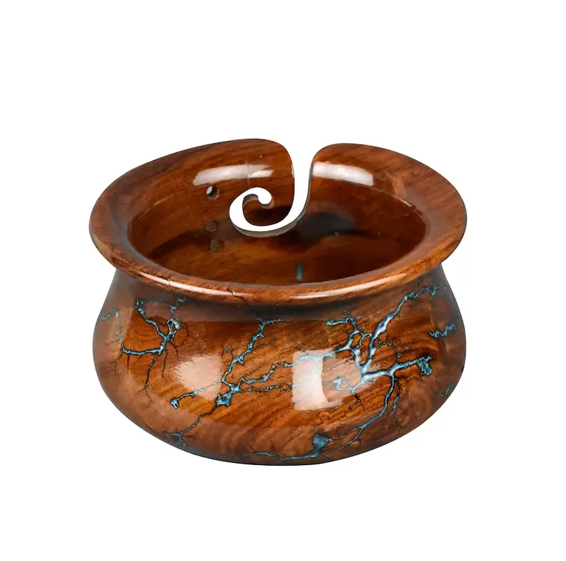 وعاء الخيوط الخشبية وعاء مصنوع يدويا من خشب الورد للحياكة والحياكة حامل 7'' x 4 بوصة